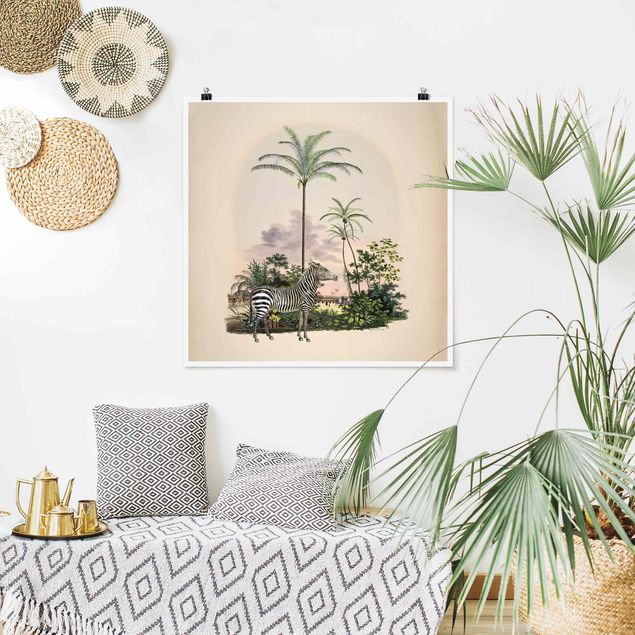 Poster - Zebra Front Of Palm Trees Illustration