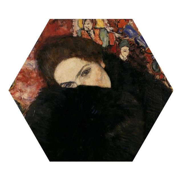 Wooden hexagon - Gustav Klimt - Lady With A Muff