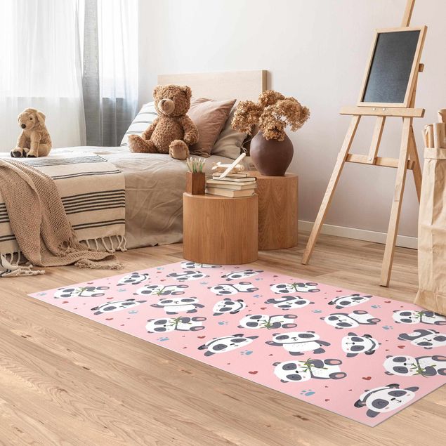 outdoor mat Cute Panda With Paw Prints And Hearts Pastel Pink