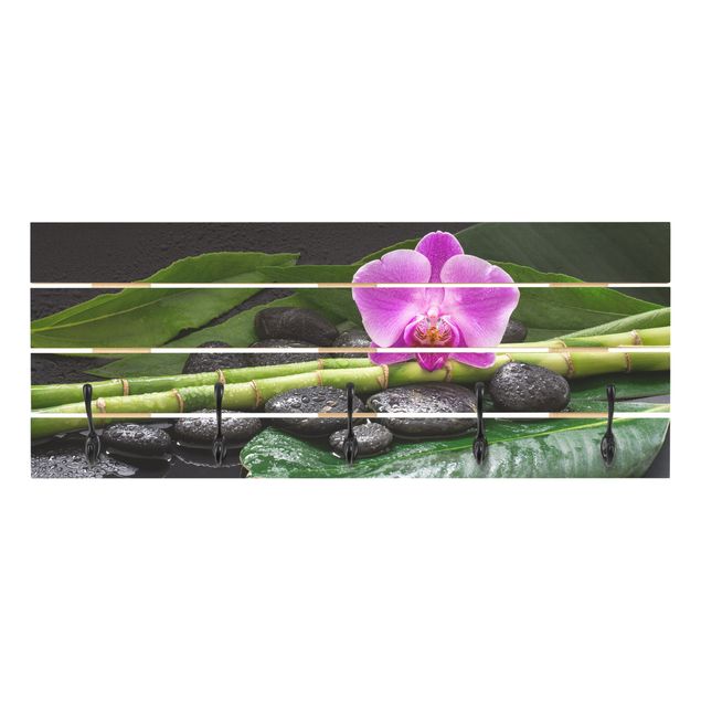 Coat rack - Green Bamboo With Orchid Flower