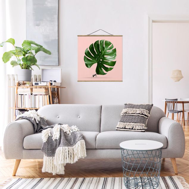 Fabric print with poster hangers - Ant With Monstera Leaf