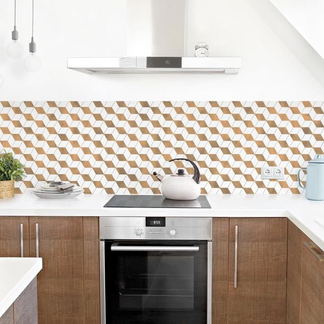 Kitchen wall cladding - Cube Pattern In 3D Gold