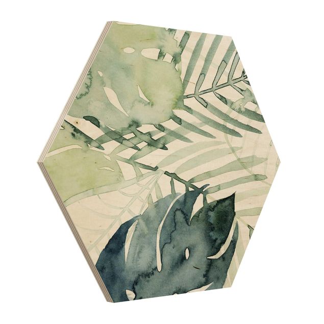Wooden hexagon - Palm Fronds In Watercolour I