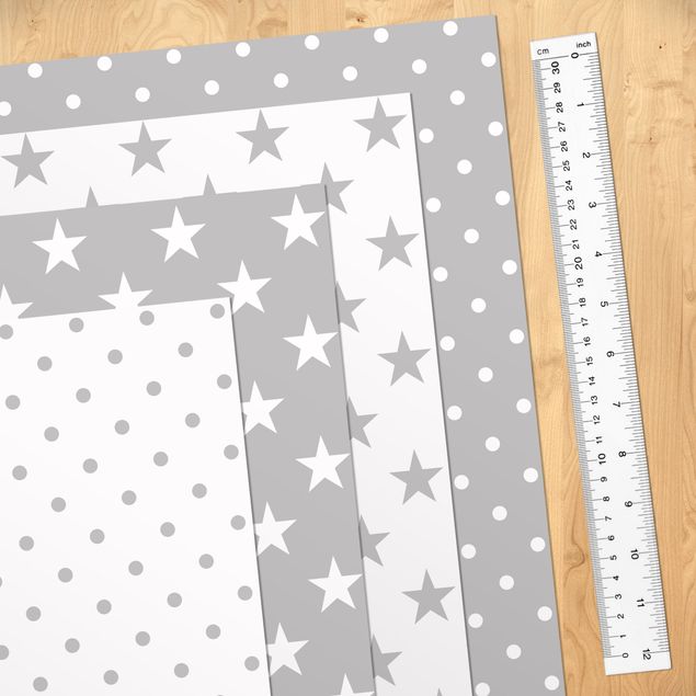 Adhesive film for furniture - Grey White Stars And Dots In 4 Variations