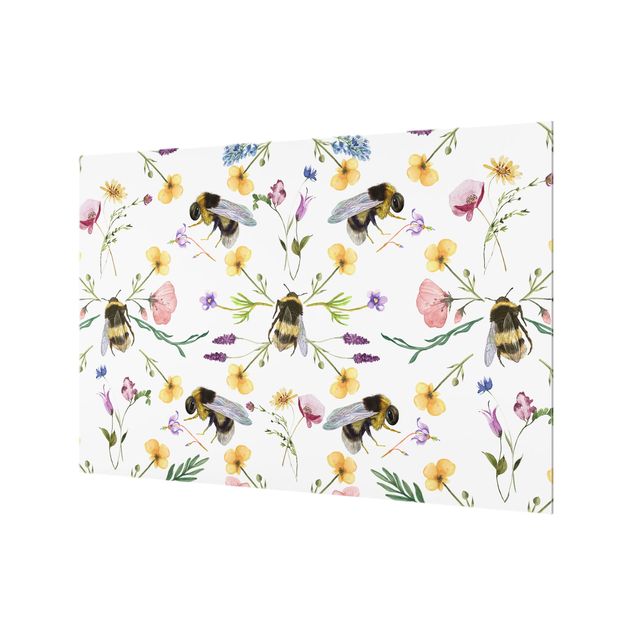 Splashback - Bees With Flowers - Landscape format 1:1