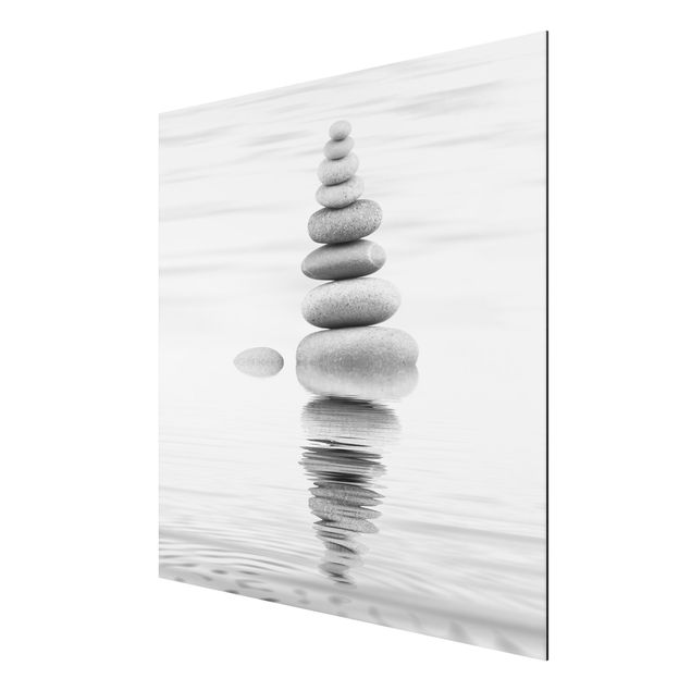 Print on aluminium - Stone Tower In Water Black And White
