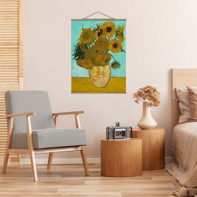 Fabric print with poster hangers - Vincent van Gogh - Sunflowers
