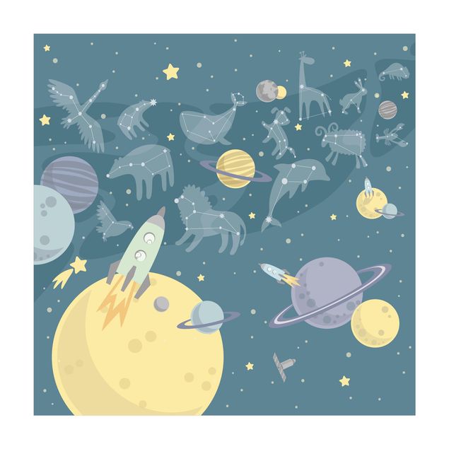 blue runner rug Planets With Zodiac And Rockets
