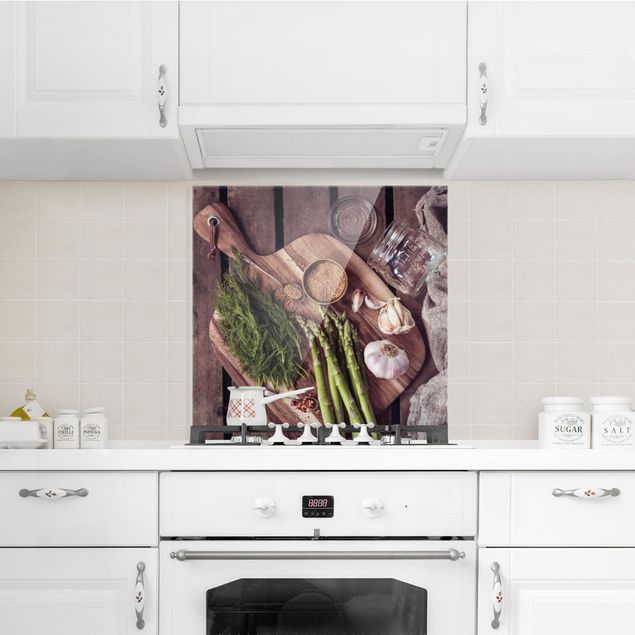 Glass splashback kitchen Asparagus Rustic