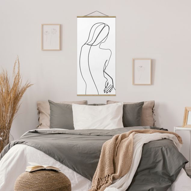 Fabric print with poster hangers - Line Art Back Woman Black And White