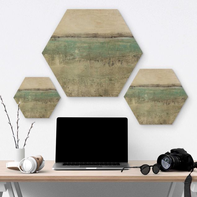 Wooden hexagon - Horizon Over Turquoise I