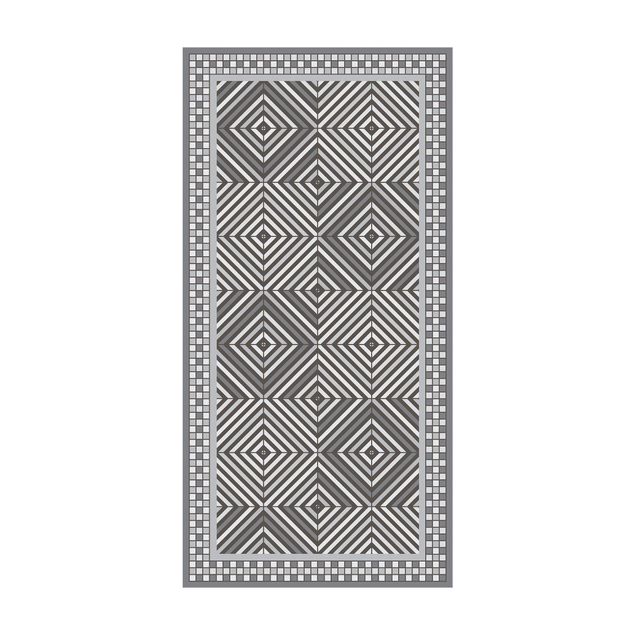 contemporary rugs Geometrical Tiles Vortex Grey With Narrow Mosaic Frame