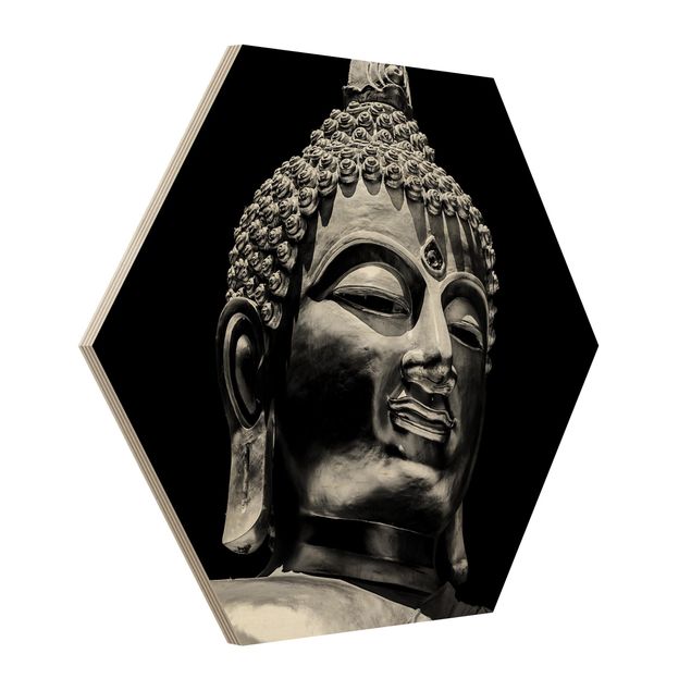 Hexagon Picture Wood - Buddha Statue Face