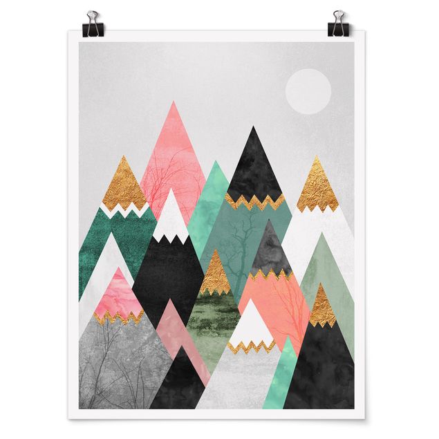 Poster - Triangular Mountains With Gold Tips