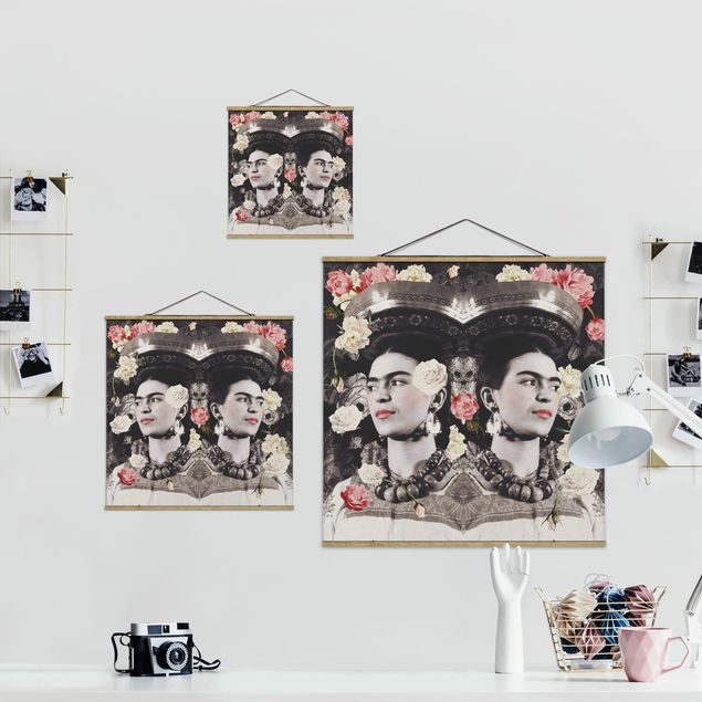 Fabric print with poster hangers - Frida Kahlo - Flower Flood