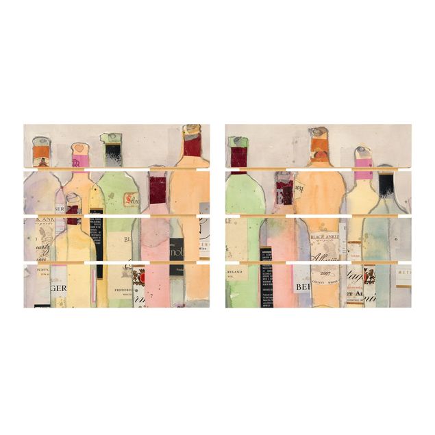 Print on wood - Wine Bottles In Water Color Set I