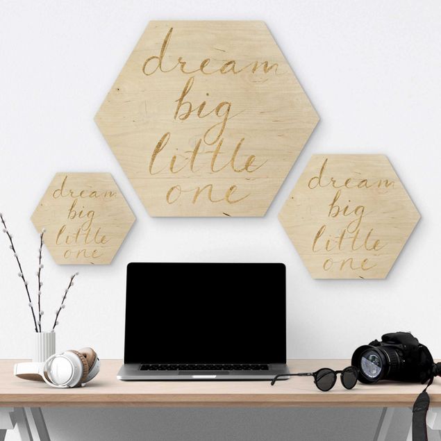 Wooden hexagon - Wooden Wall White - Dream Big