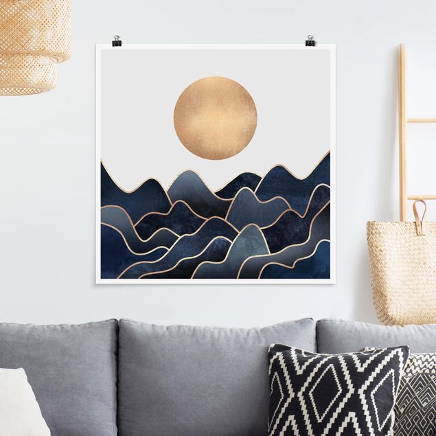 Poster - Golden Sun Blue Waves