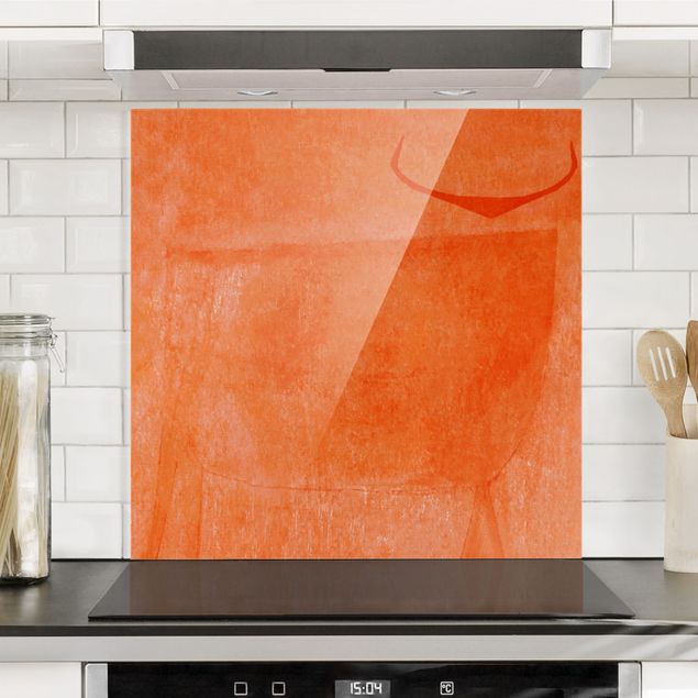 Glass splashback kitchen abstract Orange Bull