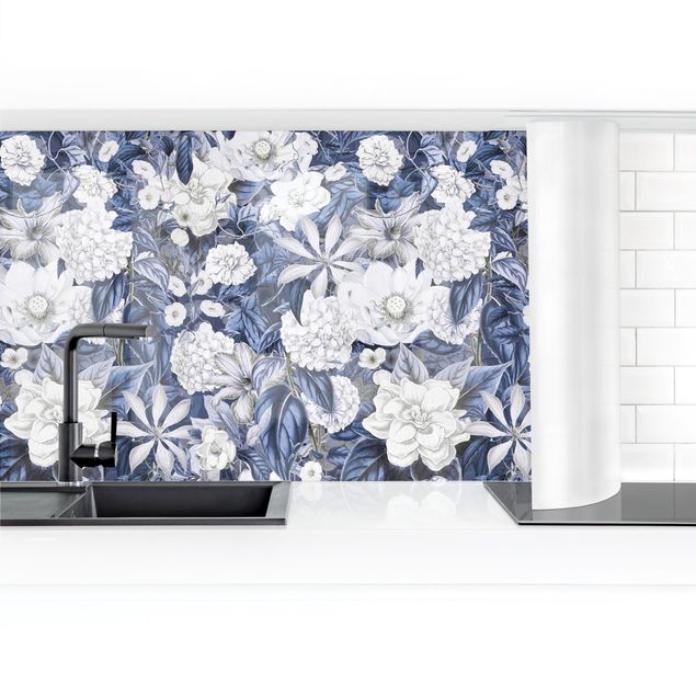 Kitchen wall cladding - White Flowers In Front Of Blue II