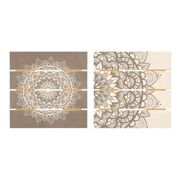 Print on wood - Mandala Illustration Shabby Set Beige White