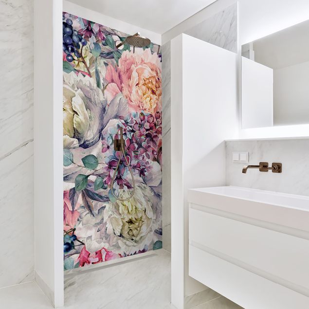 Shower wall cladding - Watercolour Floral Bouquet
