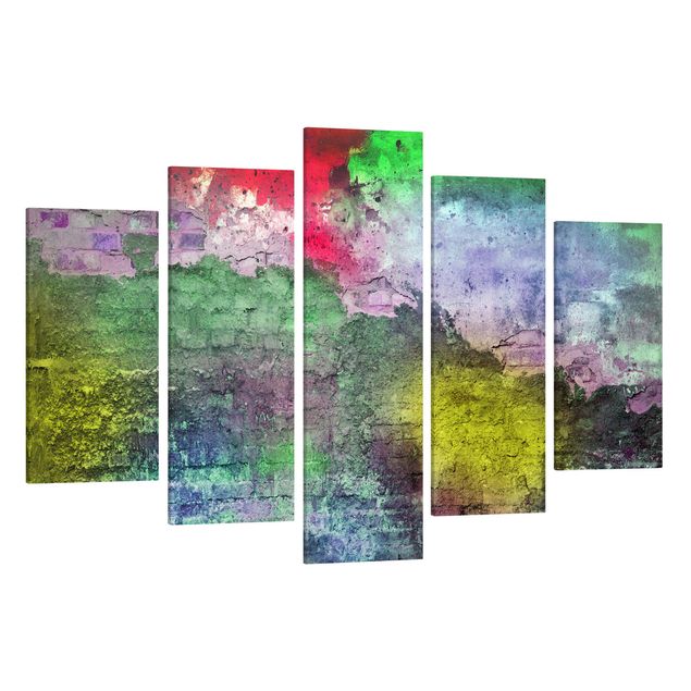Print on canvas 5 parts - Colourful Sprayed Old Brick Wall