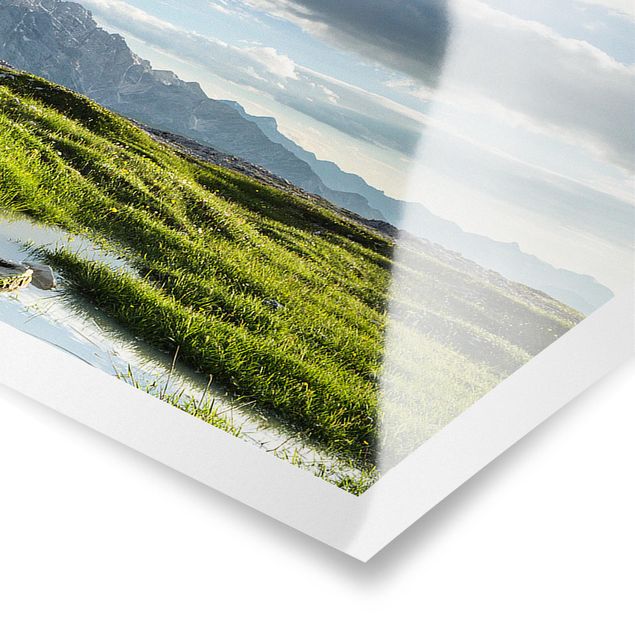Panoramic poster nature & landscape - South Tyrolean Zinnen And Water Reflection