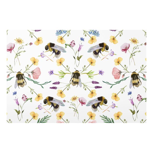 Glass splashback Bees With Flowers