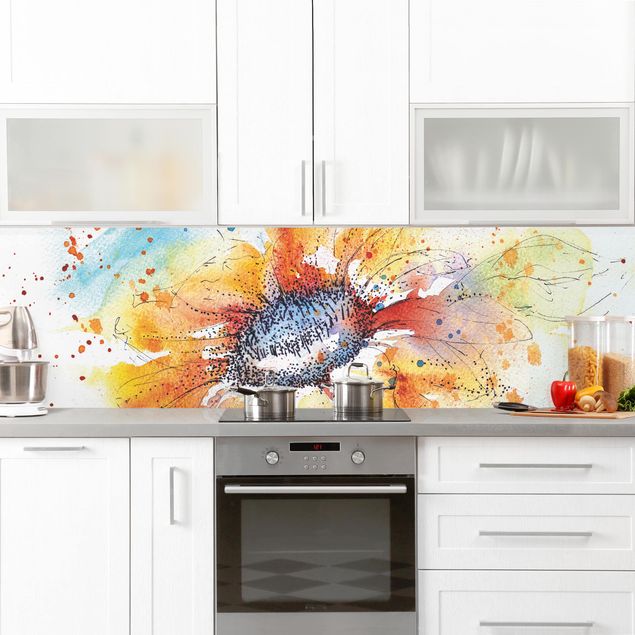 Kitchen splashback abstract Painted Sunflower