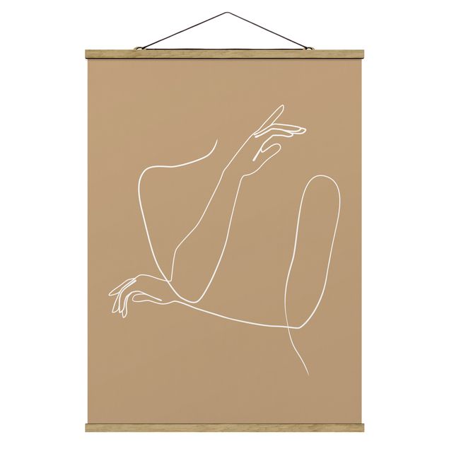 Fabric print with poster hangers - Line Art Hands Woman Beige