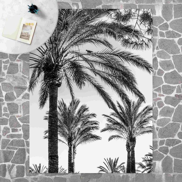balcony mat Palm Trees At Sunset Black And White
