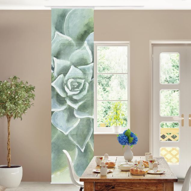 Sliding panel curtains set - Succulent Plant Watercolour Dark