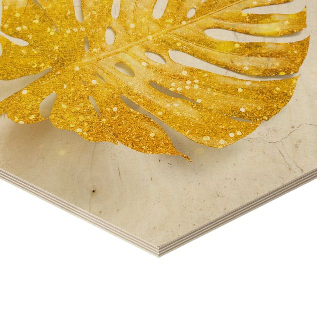 Wooden hexagon - Gold - Monstera Aurum