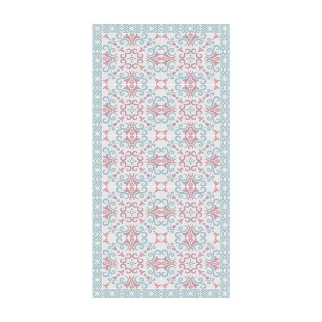 Modern rugs Floral Tiles Bluish Purple Folklore With Border