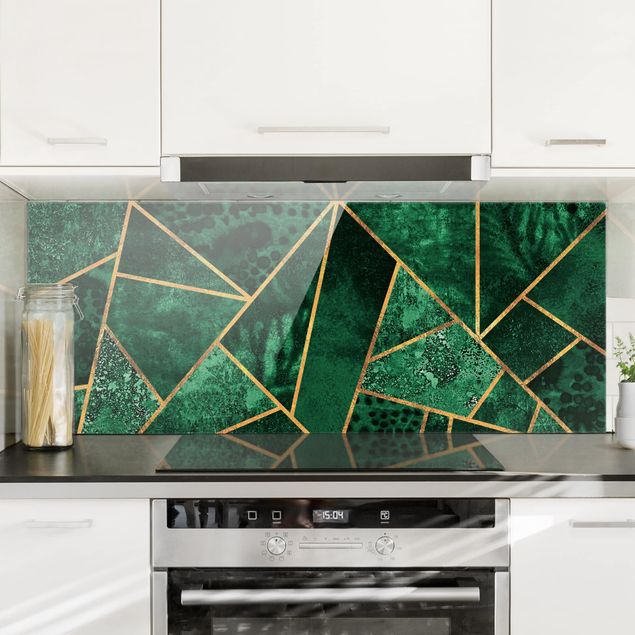 Patterned glass splashbacks Dark Emerald With Gold