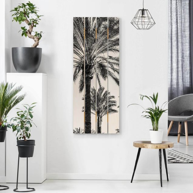 Print on wood - Palm Trees At Sunset Black And White
