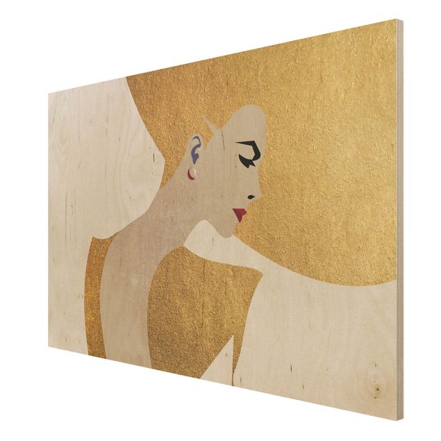 Print on wood - Lady With Hat Golden