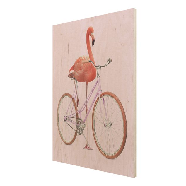Print on wood - Flamingo With Bicycle