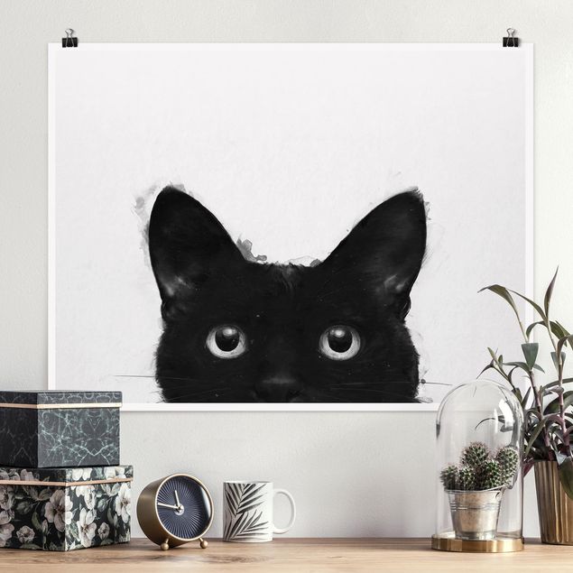 Poster - Illustration Black Cat On White Painting