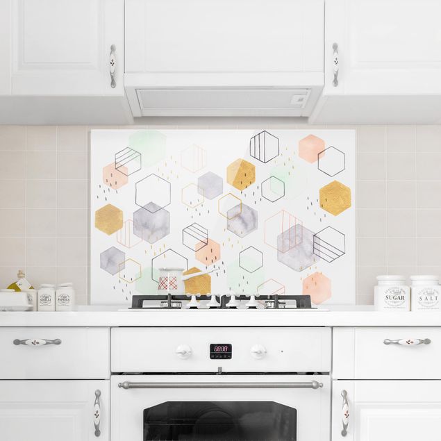 Glass splashback kitchen abstract Hexagonal Scattering I
