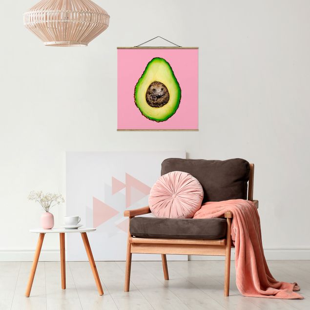 Fabric print with poster hangers - Avocado With Hedgehog
