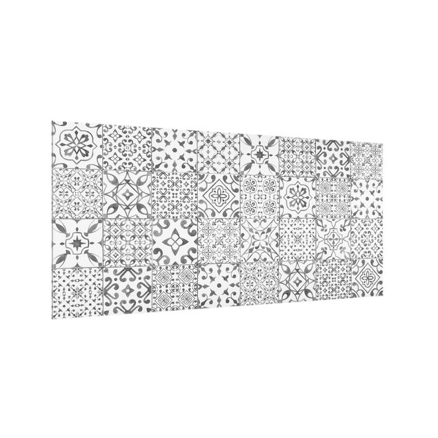 Glass splashback kitchen Patterned Tiles Gray White