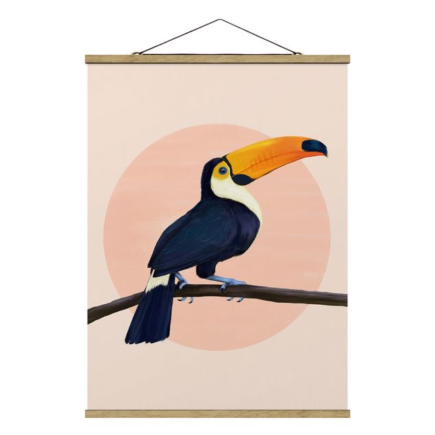 Fabric print with poster hangers - Illustration Bird Toucan Painting Pastel