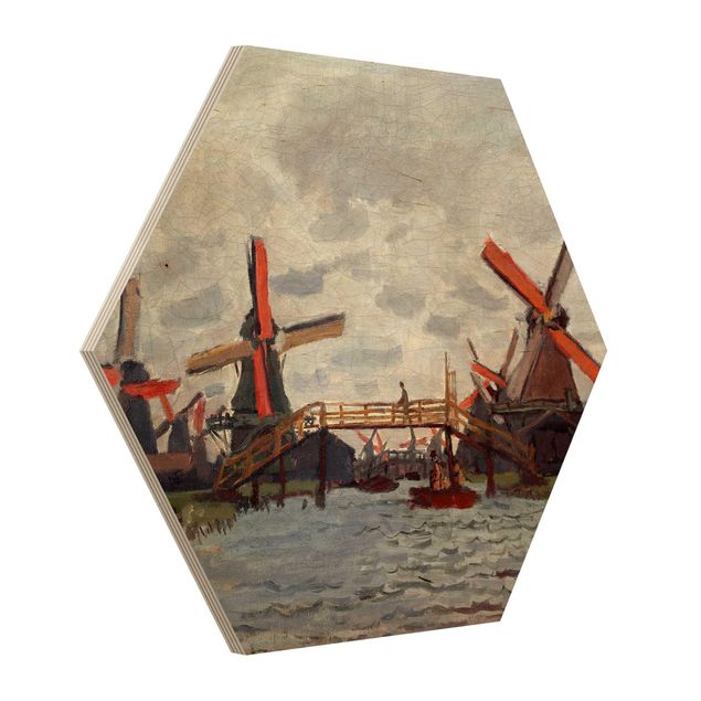 Wooden hexagon - Claude Monet - Windmills in Westzijderveld near Zaandam