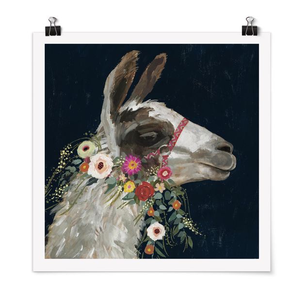 Poster - Lama With Floral Decoration I