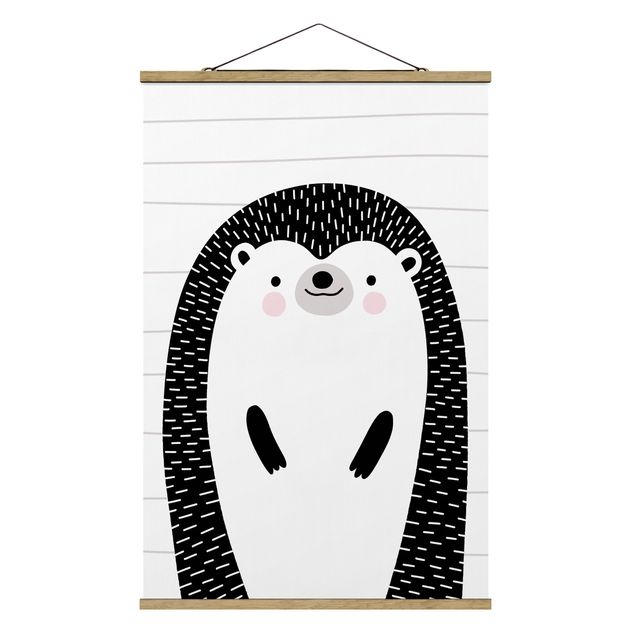 Fabric print with poster hangers - Zoo With Patterns - Hedgehog