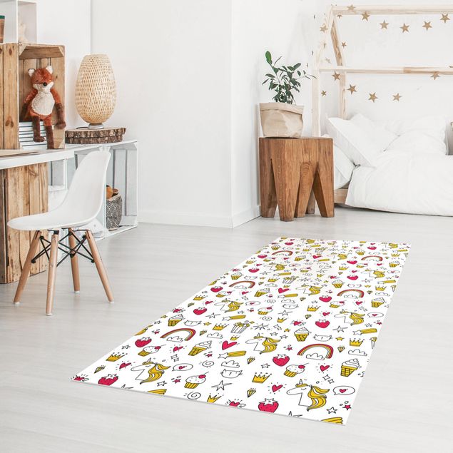Runner rugs Unicorns And Sweets In Yellow And Red
