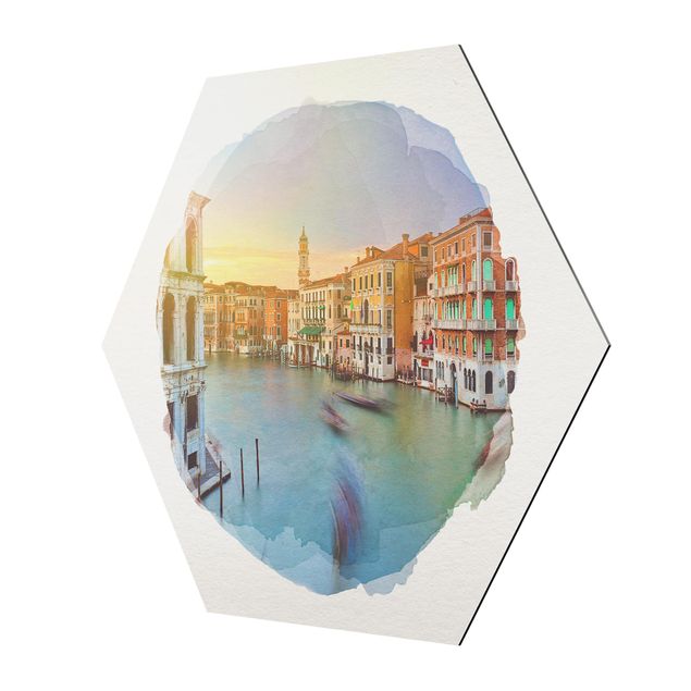 Alu-Dibond hexagon - WaterColours - Grand Canal View From The Rialto Bridge Venice