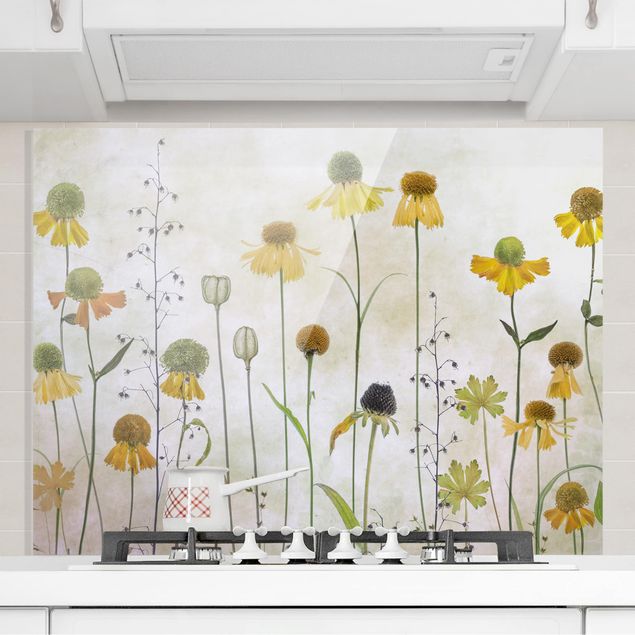 Glass splashback kitchen flower Delicate Helenium Flowers